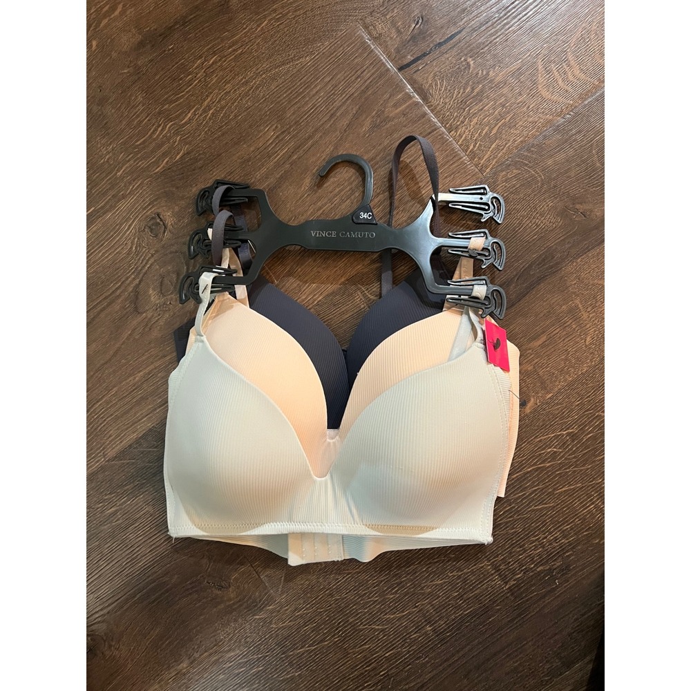 Vince Camuto Womens 3 Pack Side Smoothing Wirefree Bra Ribbed Multi Color 34C